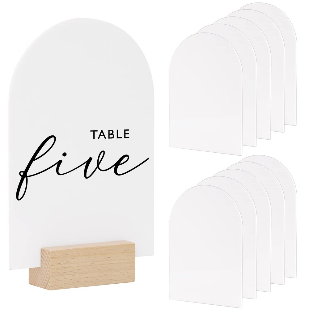 JINMURY 4x6 Inch Blank White Arch Acrylic Sign | 10 Pack Arch Acrylic Blanks Acrylic Sheet 1/8 inch Thick, DIY Acrylic Arch Table Numbers, Perfect as Arched Modern Wedding Signs, Arched Round Top Table Sign, Events& Parties Centerpieces Decorations (