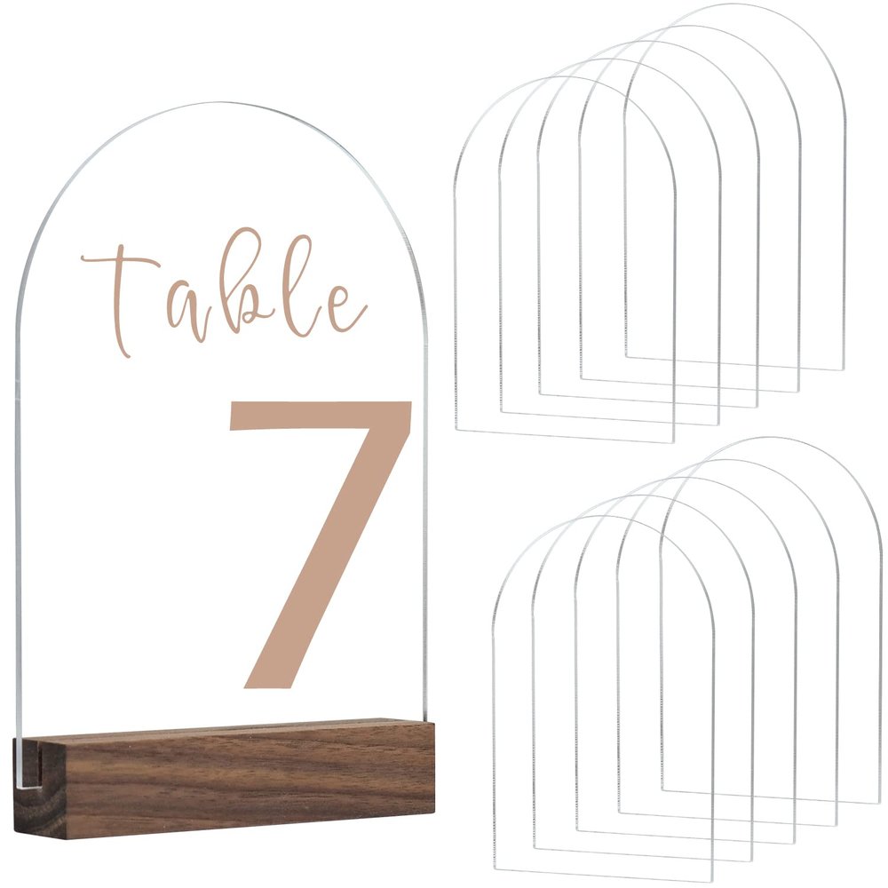 JINMURY 5x7 Inch Clear Arch Acrylic Sign Blank | 10 Pack Clear Arch Blanks Acrylic Sheets 1/8 inch Thick, DIY Wedding Table Numbers, Perfect as Arched Modern Wedding Table Sign, Events& Parties Wood Base NOT Included
