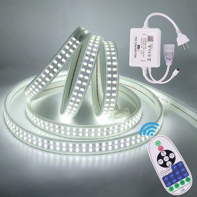 XUNATA Smart Double Row LED Strip,SMD 5730 240 LEDs/m Flexible Outdoor Waterproof Tape Lights, AC 110V Dimmable Daylight White Strip Light with 23-key Remote Control for Christmas Party Decor (55.7ft)