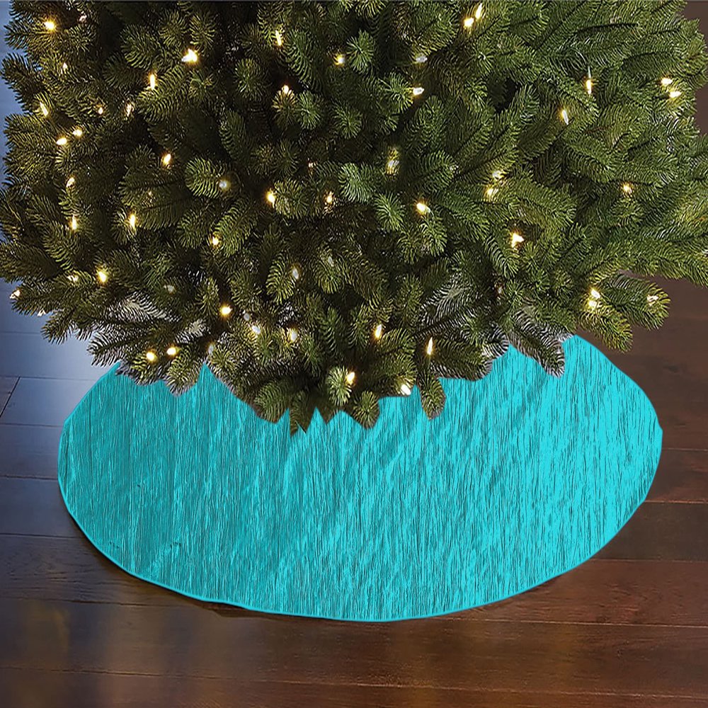 Shiny Crushed Crinkle Taffeta Tree Skirt Christmas Decoration 54" Round Holiday Event Tree Dcor (Aqua)