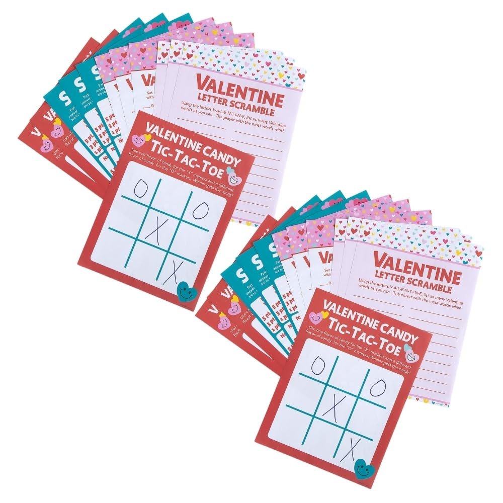 Valentine Game Assortment 4 Unique Paper Games - 11" x 8.5" (4 Sets) - 24 Sheets Per Game - Engaging Classroom & Home Party Fun Perfect for Memorable Valentine's Day Celebration