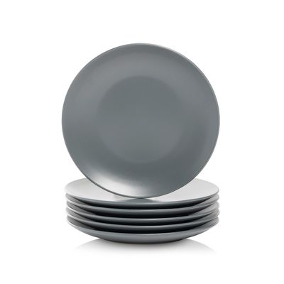 10 Strawberry Street Wazee Matte 8.25" Coupe Salad Plate, Set of 6, Charcoal Gray