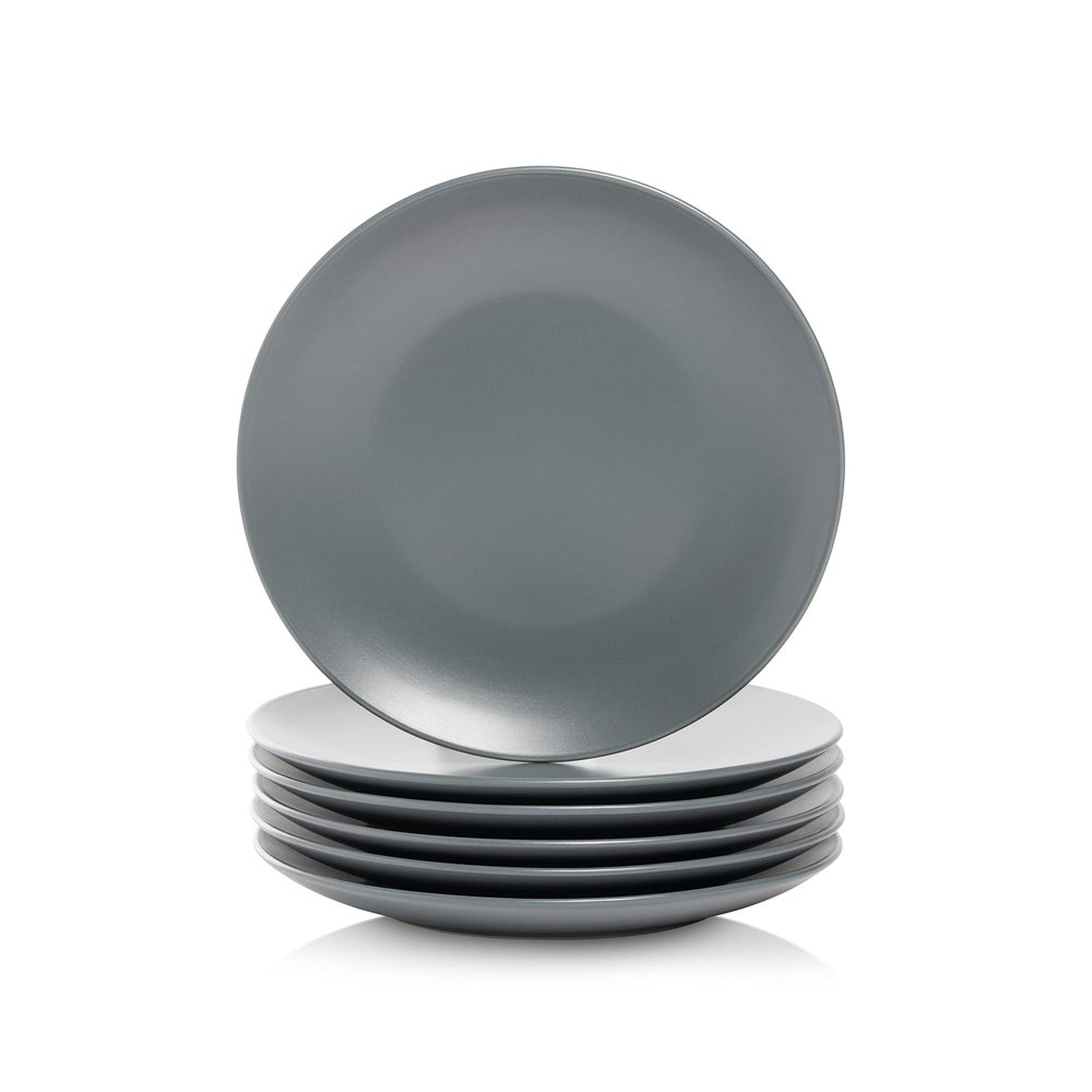 10 Strawberry Street Wazee Matte 8.25" Coupe Salad Plate, Set of 6, Charcoal Gray