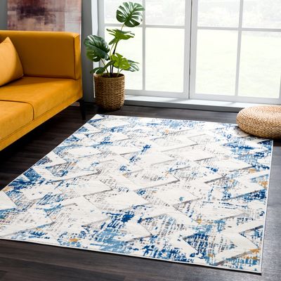 Abani Rugs Geometric 3D Design 7'9" x 10'2" (8'x10') Bedroom Rug - Grey & Blue Geometrical Shapes Multi-Dimensional Non-Shedding Area Rug