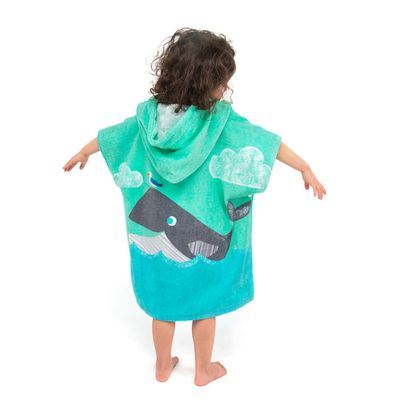 Toddler Hooded Beach Towel Coverup Cape Kids 100% Cotton Soft Quick Dry Absorbent Use for Swim Pool Bath Poncho Towels for 3 to 8 Years Old Children Size 24"x 55" in Full-Length (Whale Pattern)