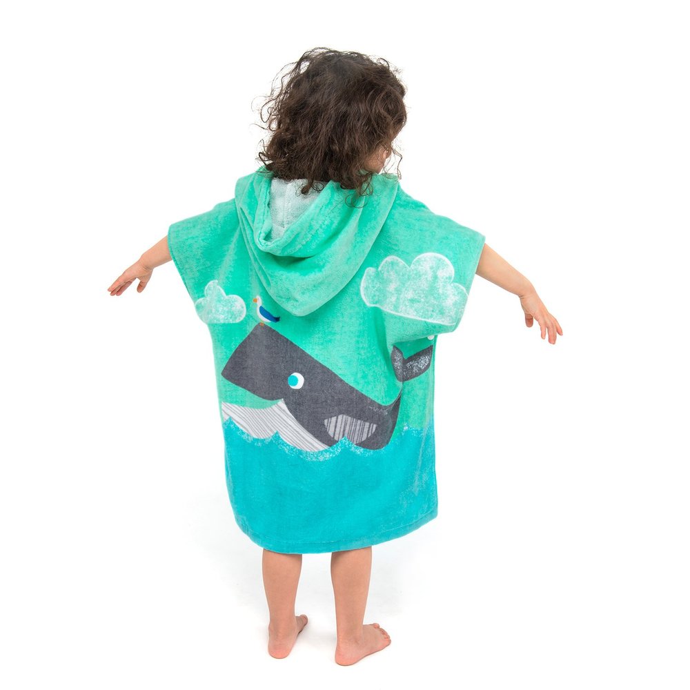 Toddler Hooded Beach Towel Coverup Cape Kids 100% Cotton Soft Quick Dry Absorbent Use for Swim Pool Bath Poncho Towels for 3 to 8 Years Old Children Size 24"x 55" in Full-Length (Whale Pattern)