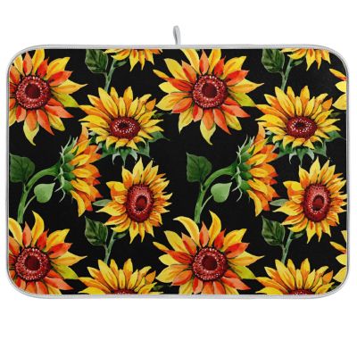 Absorbent Dish Drying Mat for Kitchen Counter - Plank Sunflower Microfiber Drying Pad, Reversible Drainer Mats for Countertop, Small 16 x 18 inch, Large 18 x 24 inch