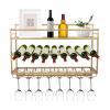 3 Layers Wall Mounted Wine Bottle Stemware Glass Rack, Rustic Metal Wall Mount Shelf Metal Wine Rack Metal Bottle & Glass Holder Elegant Storage for Kitchen, Dining Room, Bar or Wine Cellar (Gold) view 1