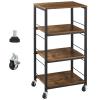 YBING Kitchen Island Cart Utility on Wheels Rolling Cart with Storage Organizer 4-Tier Farmhouse Serving Cart Stand with Wood Tabletop Shelf Units for Bathroom Office Industrial Brown view 1