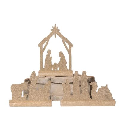 Silver & Gold Glittered Wooden Nativity Scene