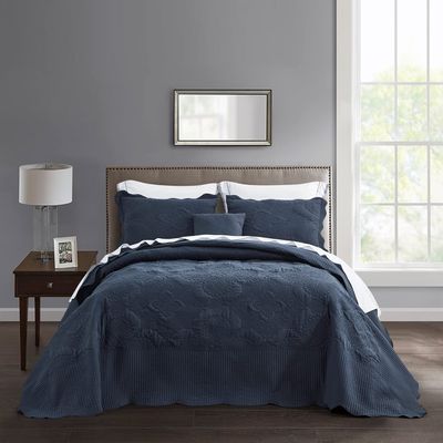 HZ & HY Oversized King Bedspread 128x120 Extra Wide, Quilted Coverlet Bedding Set, Lightweight Thin Comforter, Reversible, 5 Piece, 100% Microfiber, Polar Night