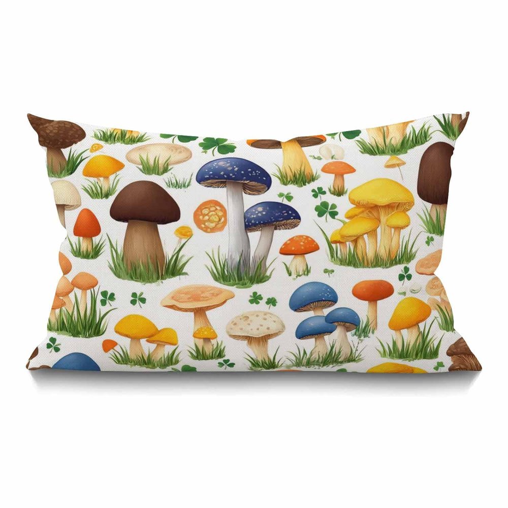 Smooffly Mushroom Waist Lumbar Cotton Linen Throw Pillow case Cushion Cover for Sofa Home Decorative Oblong 12x20 Inches