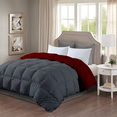 SLEEP-NEST Down Alternative Reversible Comforter (Dark Grey/Burgundy) Oversized King Plus 128 x 120 Size 1Piece Comforter-Corner Duvet Tabs- Double Sided & Lightweight 350 GSM-Boxing Stitching