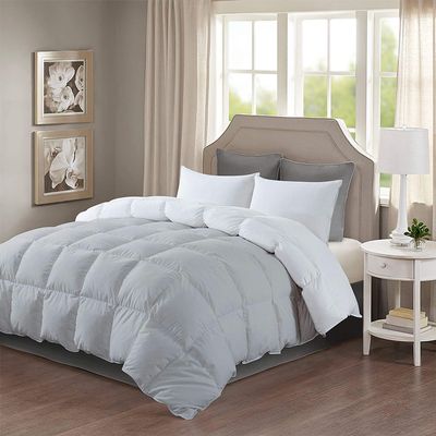 SLEEP-NEST Down Alternative Reversible Comforter (White/Silver Grey) Oversized King Plus 128 x 120 Size 1Piece Comforter-Corner Duvet Tabs- Double Sided-Easy Wash-Boxing Stitching