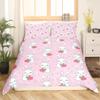 Feelyou Kids Cartoon Rabbit Duvet Cover Cute Strawberry Bunnies Design Bedding Set Boys Girls Kawaii Animal Floral Comforter Cover Lovely Pink Bedspread Cover Bedroom Collection 2Pcs Twin Size view 1