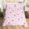 Feelyou Kids Cartoon Rabbit Duvet Cover Cute Strawberry Bunnies Design Bedding Set Boys Girls Kawaii Animal Floral Comforter Cover Lovely Pink Bedspread Cover Bedroom Collection 2Pcs Twin Size view 3