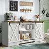 4 EVER WINNER Farmhouse Coffee Bar Cabinet, 59" Buffet Cabinet with Storage & Sliding Barn Doors, Kitchen Storage Cabinet, Coffee Station, Living Dining Room, White view 1