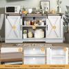 4 EVER WINNER Farmhouse Coffee Bar Cabinet, 59" Buffet Cabinet with Storage & Sliding Barn Doors, Kitchen Storage Cabinet, Coffee Station, Living Dining Room, White view 3