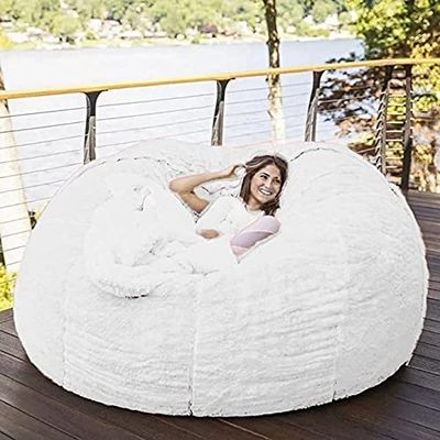 7ft Giant Bean Bag Chair Cover for Adult Fluffy Faux Fur BeanBag Lazy Sofa Bed Cover Balcony Corner Stool Fluffy Cushion (Color : White)