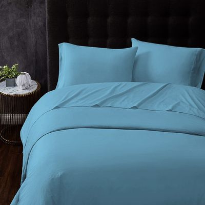 100% Cotton Bedsheets Bed-in-A-Beg Set(1 Duvet Cover,1 Fitted 18" Deep Pocket,1 Flat,2 Pillowcases) Twin XL Light Blue Sheet Set - Extra Long Staple Cotton for Most Comfortable Bed Sheets