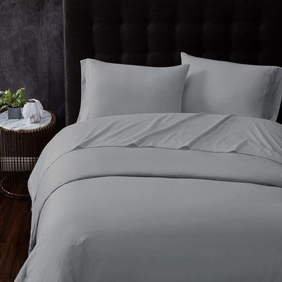 100% Cotton Bedsheets Bed-in-A-Beg Set(1 Duvet Cover,1 Fitted 18" Deep Pocket,1 Flat,2 Pillowcases) Rv-King Silver Sheet Set - Extra Long Staple Cotton for Most Comfortable Bed Sheets