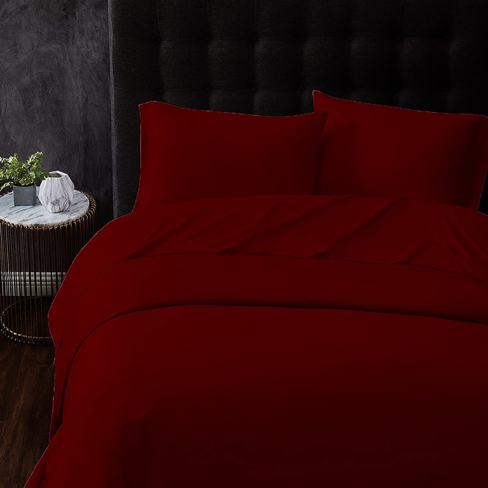 100% Cotton Bedsheets Bed-in-A-Beg Set(1 Duvet Cover,1 Fitted 18" Deep Pocket,1 Flat,2 Pillowcases) Rv-King Burgundy Sheet Set - Extra Long Staple Cotton for Most Comfortable Bed Sheets