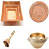 Indian Cultural Copper Yagya Hawan Kund 8 inch with Copper Om Gayatri Mantra Plate 8 inch with Brass Garuda Ghanti and Brass Kuber Diya Havan Kunda Agnihotri Poojan Purpose Religious Item