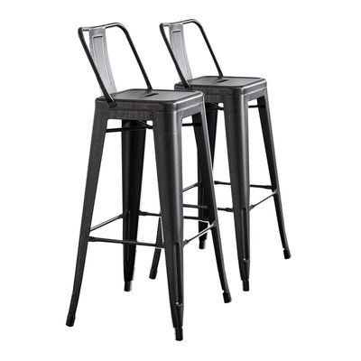 AC Pacific 30 Metal Barstool Set of 2 Country Rustic Style with Low Back, Lightweight & Sturdy Build, Easy Assembly Distressed Ebony Black