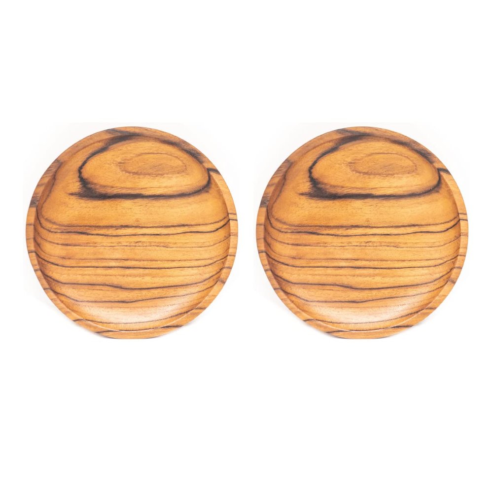 Rainforest Bowls Set of 2 6" Round Javanese Teak Wood Plates- Perfect for Everyday Use- Hot & Cold Friendly, Ultra-Durable, Premium Wooden Plates- Handcrafted by Indonesian Artisans