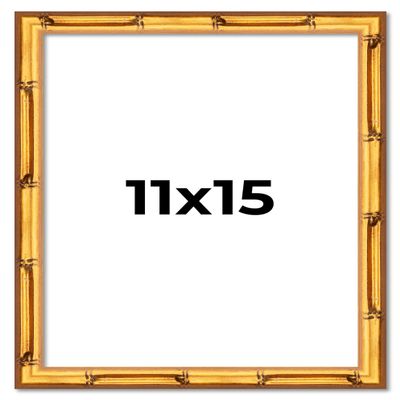 11x15 Frame Gold Bamboo Solid Wood Picture Frame | 1 Inch Moulding Width | Interior Frame Depth 0.75 Inches | Complete with UV Acrylic Plexiglass, Foam Board Backing & Hanging Hardware