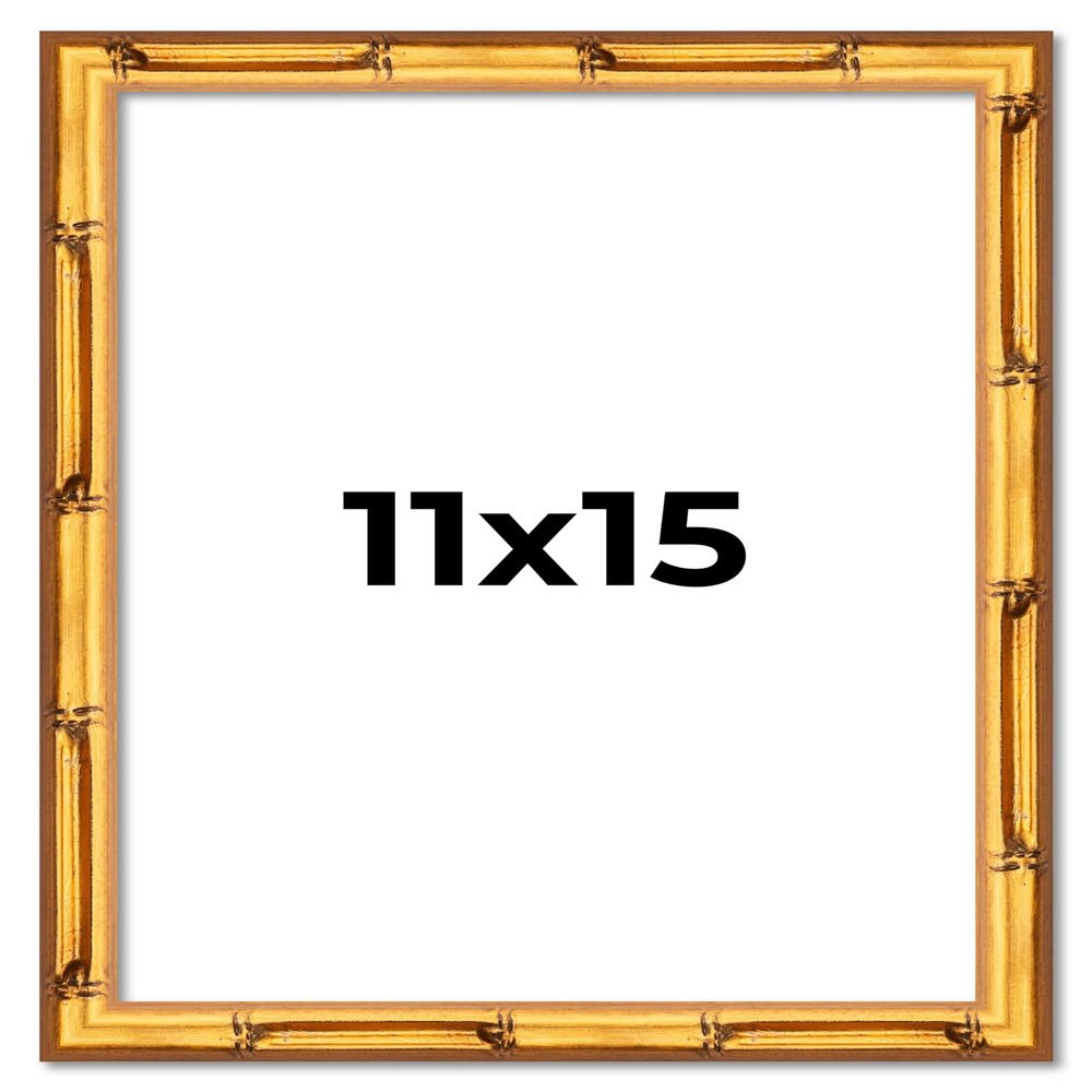 11x15 Frame Gold Bamboo Solid Wood Picture Frame | 1 Inch Moulding Width | Interior Frame Depth 0.75 Inches | Complete with UV Acrylic Plexiglass, Foam Board Backing & Hanging Hardware