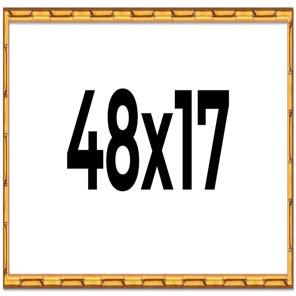 48x17 Frame Gold Bamboo Solid Wood Picture Frame | 1 Inch Moulding Width | Interior Frame Depth 0.75 Inches | Complete with UV Acrylic Plexiglass, Foam Board Backing & Hanging Hardware