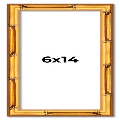 6x14 Frame Gold Bamboo Solid Wood Picture Frame | 1 Inch Moulding Width | Interior Frame Depth 0.75 Inches | Complete with UV Acrylic Plexiglass, Foam Board Backing & Hanging Hardware