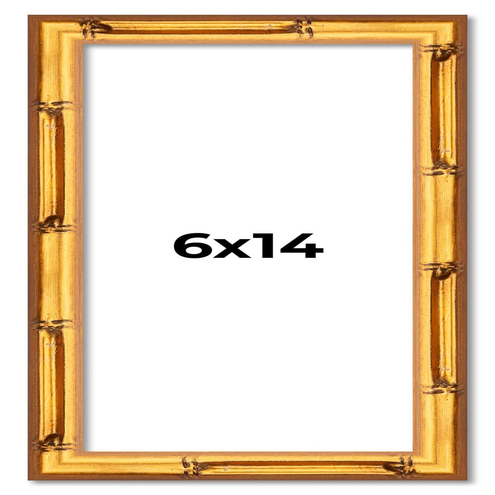6x14 Frame Gold Bamboo Solid Wood Picture Frame | 1 Inch Moulding Width | Interior Frame Depth 0.75 Inches | Complete with UV Acrylic Plexiglass, Foam Board Backing & Hanging Hardware