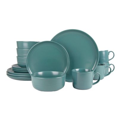 10 Strawberry Street Double Line 16 Piece Dinnerware Set, Emerald Green