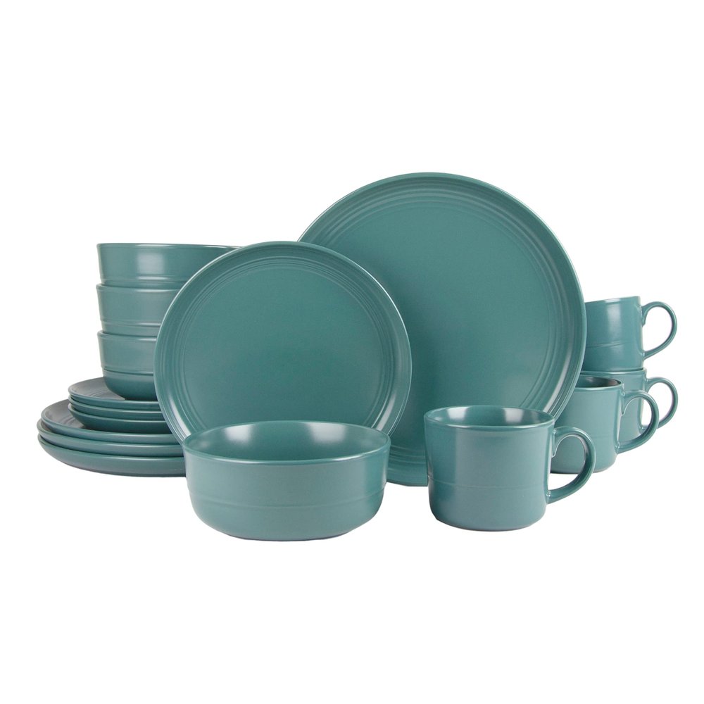 10 Strawberry Street Double Line 16 Piece Dinnerware Set, Emerald Green