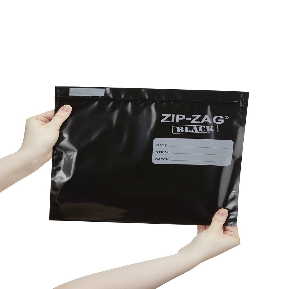 Zip Zag Bag Black (1/2 LB) 50x Large Zipper Bags (11" x 11.75") | Say Goodbye to Stale Herbs And Spices With Food Safe Zipper bags | Resealable, Reusable, Washable, Airtight Bags