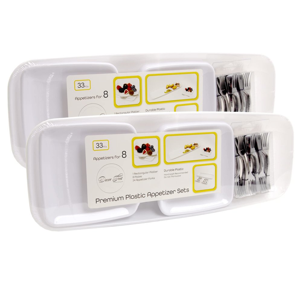 DecorFest Premium Plastic Mini Appetizer & Dessert Entertaining Set  for Entertaining, Weddings, Parties & Events  66 Piece Sets  2 Pack