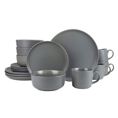 10 Strawberry Street Double Line 16 Piece Dinnerware Set, Matte Gray