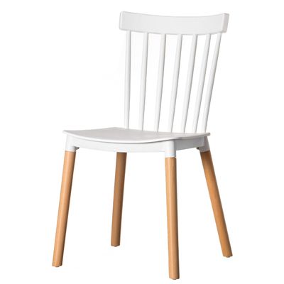 Fabulaxe Modern White Dining Chair, Windsor Design, Beech Wood Legs, Kitchen Table Chair, Silla Comedor, Single or Set of 2 Small Dining Chairs