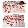 Valentines Placemats Set of 6, Heart Love Tree Placemats for Dining Table, Pink Branches Happy Valentines Cotton and Linen Table Mats Washable for Kitchen, Party, Wedding Decor, 13 x 19 Inches view 1