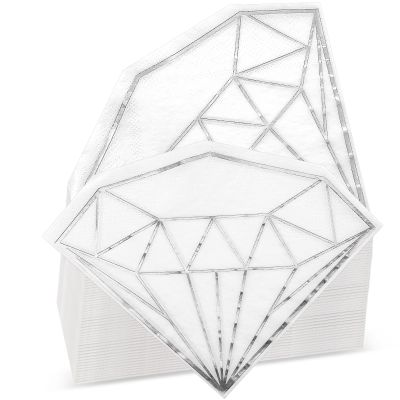 80 Pack Diamond Napkins 6.2 Inch Cocktail Paper Party Disposable, Silver