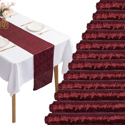 12 Packs Sequin Table Runner Glitter Dining Table Runner for Birthday Wedding Engagement Bridal Baby Shower Bachelorette Holiday Celebration Party Supplies Decorations (12" x 72", Burgundy)
