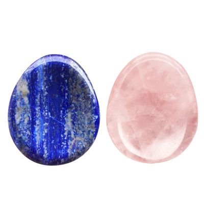Neyisaa 2Pcs Natural Crystal Thumb Worry Stone, Hand Carved Teardrop Pocket Stones for Anxiety Stress Relief Meditation Healing Reiki, Rose Quartz & Lapis Lazuli