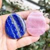 Neyisaa 2Pcs Natural Crystal Thumb Worry Stone, Hand Carved Teardrop Pocket Stones for Anxiety Stress Relief Meditation Healing Reiki, Rose Quartz & Lapis Lazuli view 2