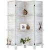 AMBITION LAND Room Divider with Shelves, Privacy Screen, Room Dividers and Folding Privacy Screens, 4 Panel Wood Temporary Wall Partition Separation Separator, Coconut view 1