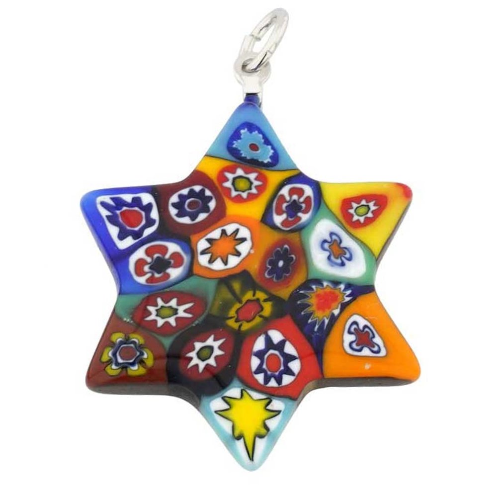 Glass Of Venice Murano Glass Millefiori Star of David Pendant - Multicolor