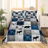 Erosebridal Rustic Bear Duvet Cover Queen for Teens Boys,Happy Camping Bedding Set Cabin Lodge Decor,Wild Animal Elk Antler Comforter Cover,Hunting Patchwork Quilt Cover 3pcs Blue Grey Camper Gift view 1