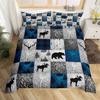 Erosebridal Rustic Bear Duvet Cover Queen for Teens Boys,Happy Camping Bedding Set Cabin Lodge Decor,Wild Animal Elk Antler Comforter Cover,Hunting Patchwork Quilt Cover 3pcs Blue Grey Camper Gift view 3