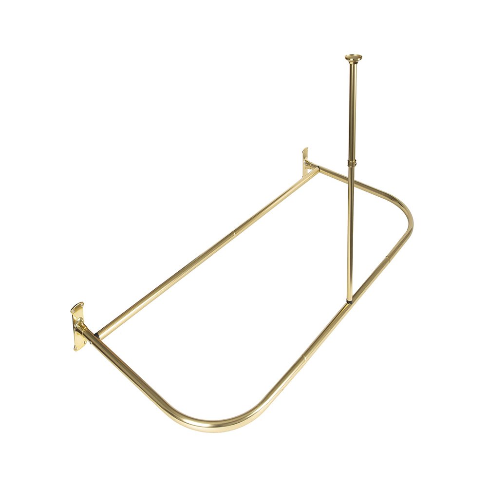 Utopia Alley Rustproof Wall Mounted Aluminum D-shape Shower Rod With Ceiling Support for Freestanding Tubs, 60 Inch Large Size by 25 Inch, Gold